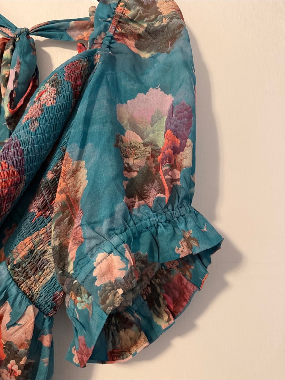 Anthro Anthropologie Teal Floral Smocked Maxi Dress Puff Sleeve Buttons 3X Plus - Picture 9 of 14